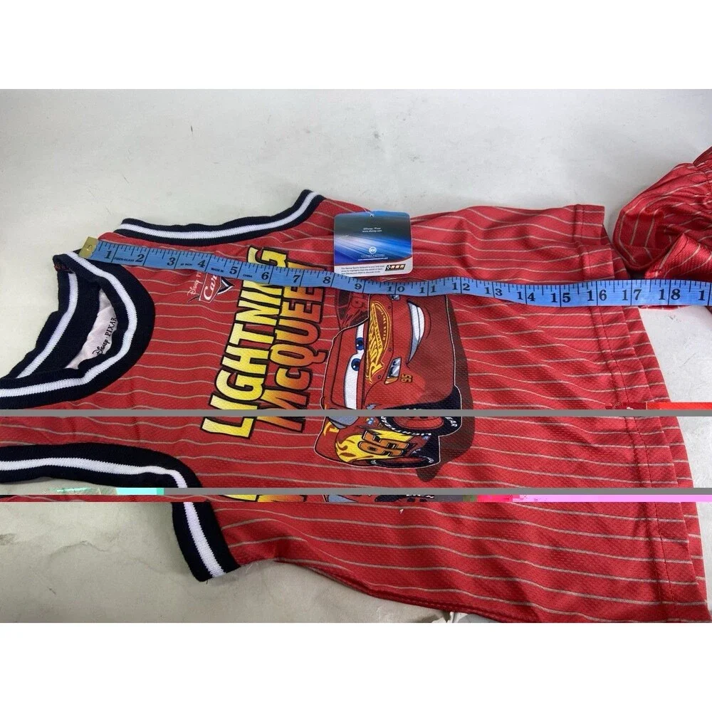 Disney Cars Lightning McQueen 2 Piece Jersey Shirt Shorts Set Outfit Boys Size 4